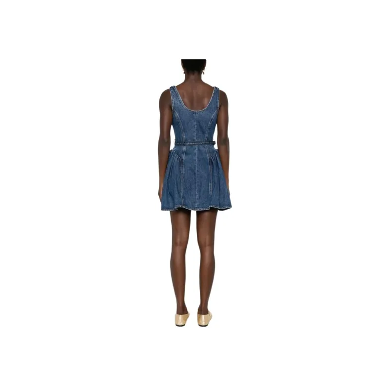 Self portrait Flared Denim Mini Dress-4