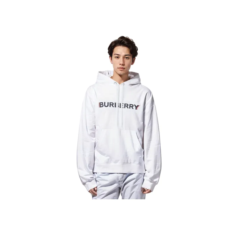 【送料&関税込】Burberry Long Sleeved Drawstring Hoodie BURBERRY Logo Print Pale Blue Long Sleeves Sweatshirt Hoodie