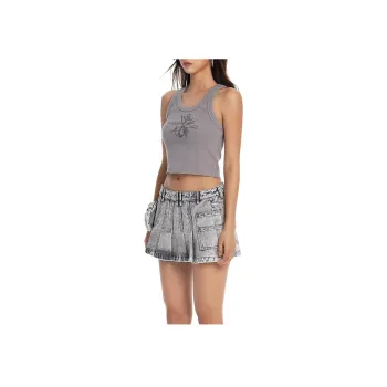 DRAGON FACE Denim Short Skirts Women's Washed Gray