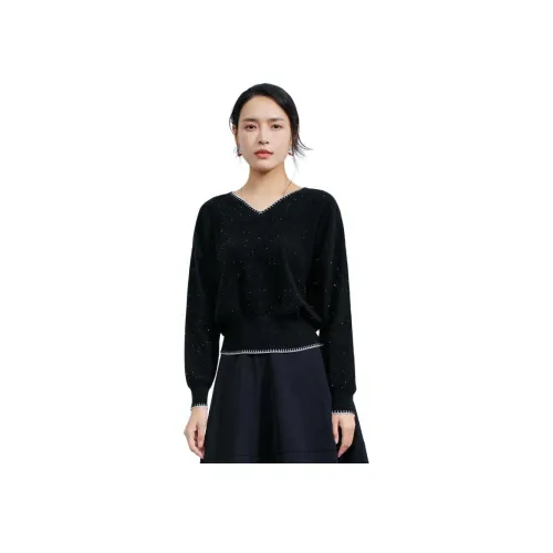MIHUANG 블랙 스팽글 여성 캐시미어 스웨터