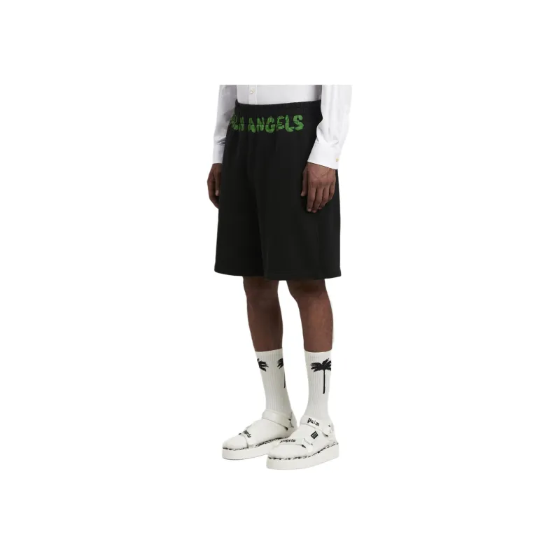 PALM ANGELS Logo print Cotton Track Shorts-3