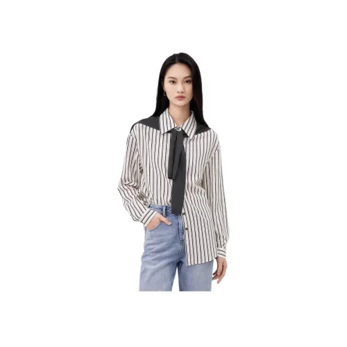 TKY SHOP 그레이 줄무늬 여성 셔츠