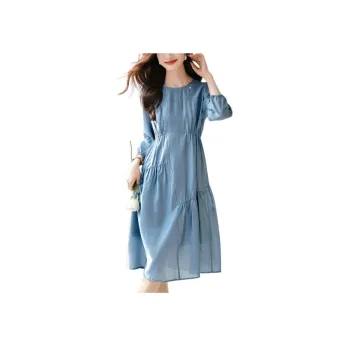 Mo Han Yi Mei Long Sleeved Dress Women's Blue