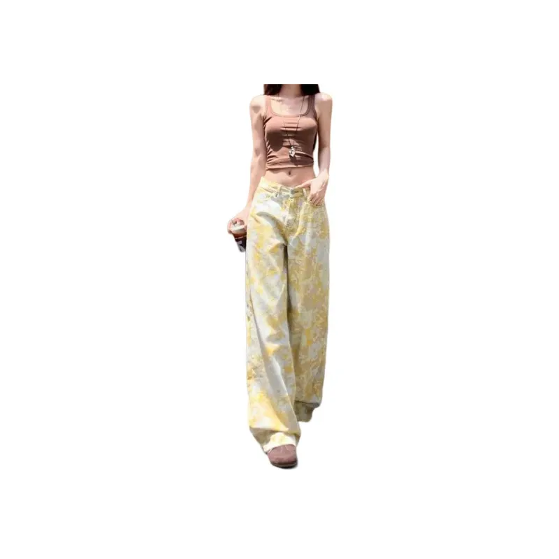 Concubine Zhu Jeans Women's Yellow Golden Floral-1