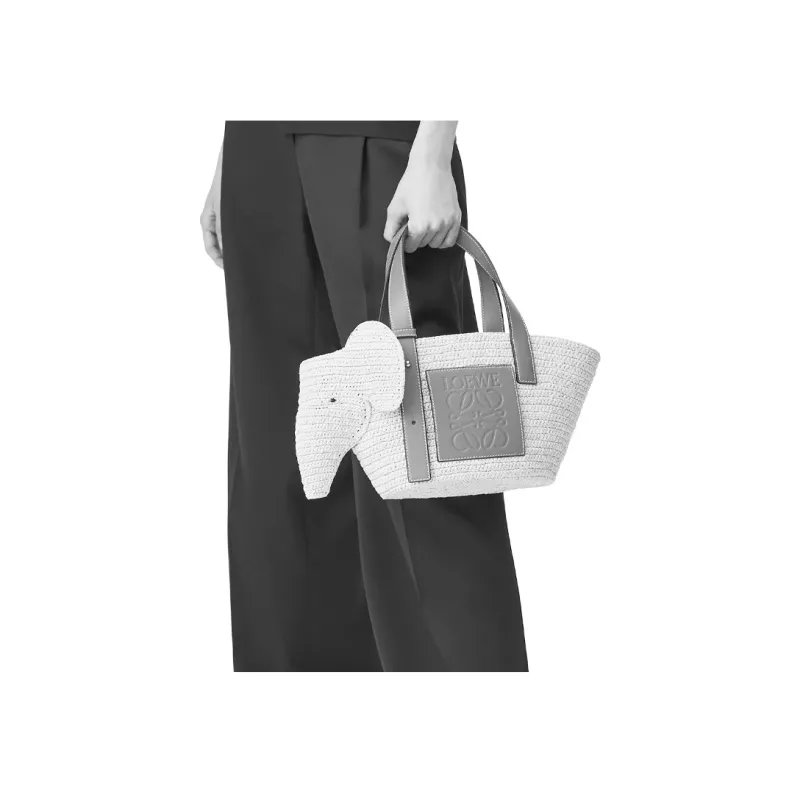 LOEWE Elephant Basket Bag In Raffia And Calfskin Small Natural/Tan-6