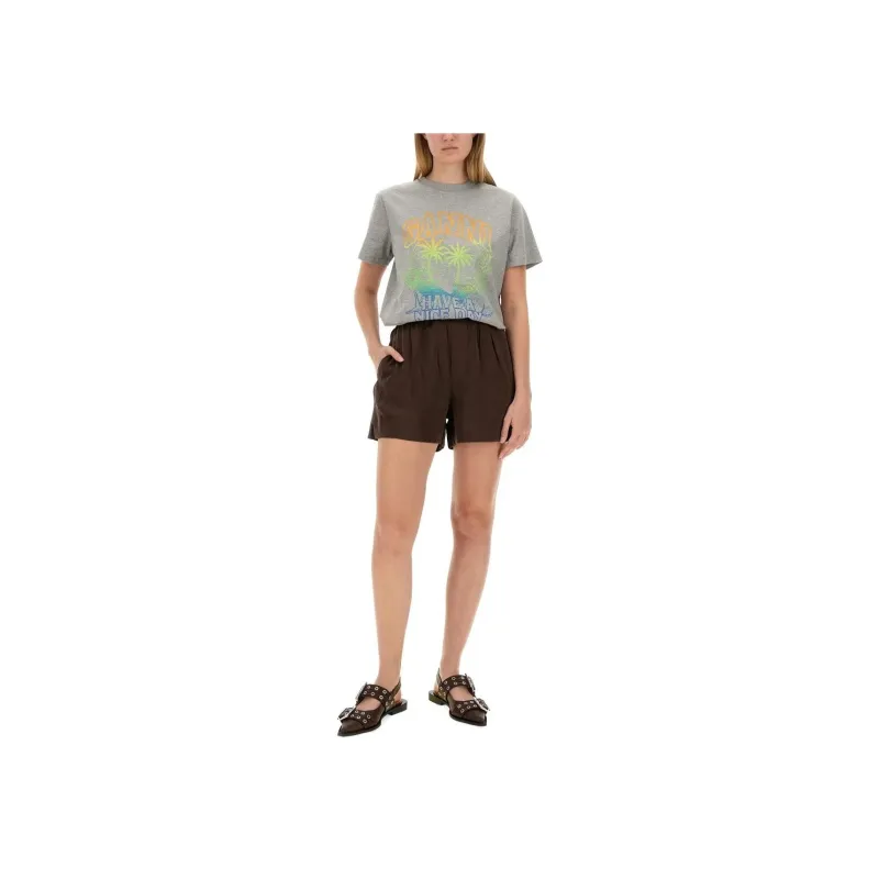 GANNI Logo Waistband Wide Leg Shorts-3