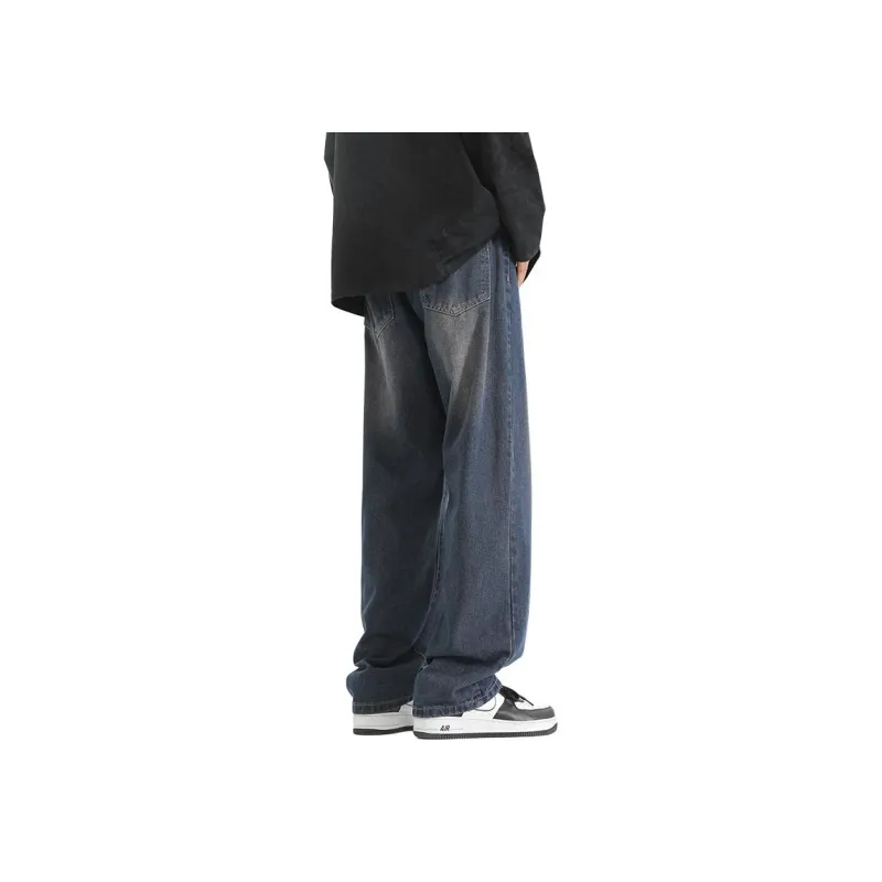 NOME Preppy Style Height Increasing Slimming Draped Jeans Unisex Copper Cyan-1