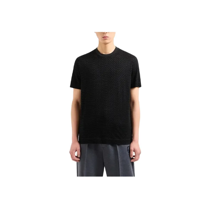 EMPORIO ARMANI Asv Lyocell blend Jersey T shirt With All over Flocked Logo Lettering-4