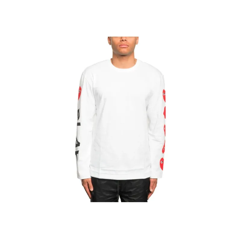 CDG Play Red Multi Heart L/S T shirt White-3