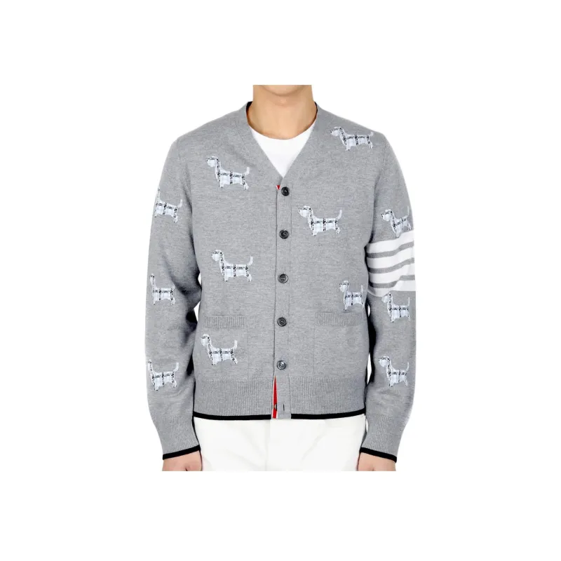 THOM BROWNE 4 Bar V Neck Hector Cardigan-0