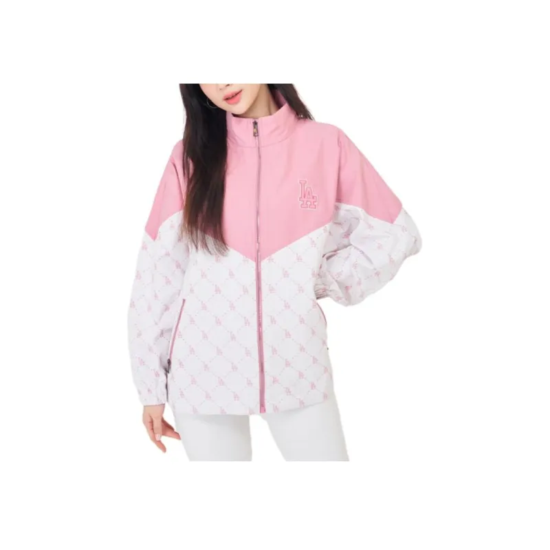 MLB Monogram Los Angeles Dodgers Jackets Coats Unisex Hemp Pink-1