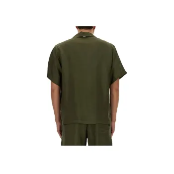 MSGM Logo Embroidered Satin Bowling Shirt