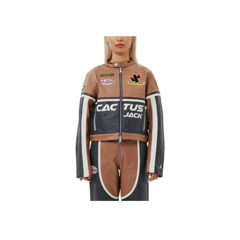Jordan X Travis Scott Cactus Jack Women's Leather Jacket Asia Sizing Archaeo Brown-2