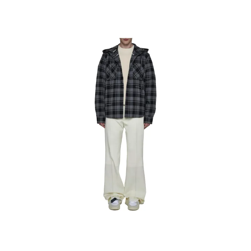 OFF WHITE Checked Curved Hem Hooded Shirt-2