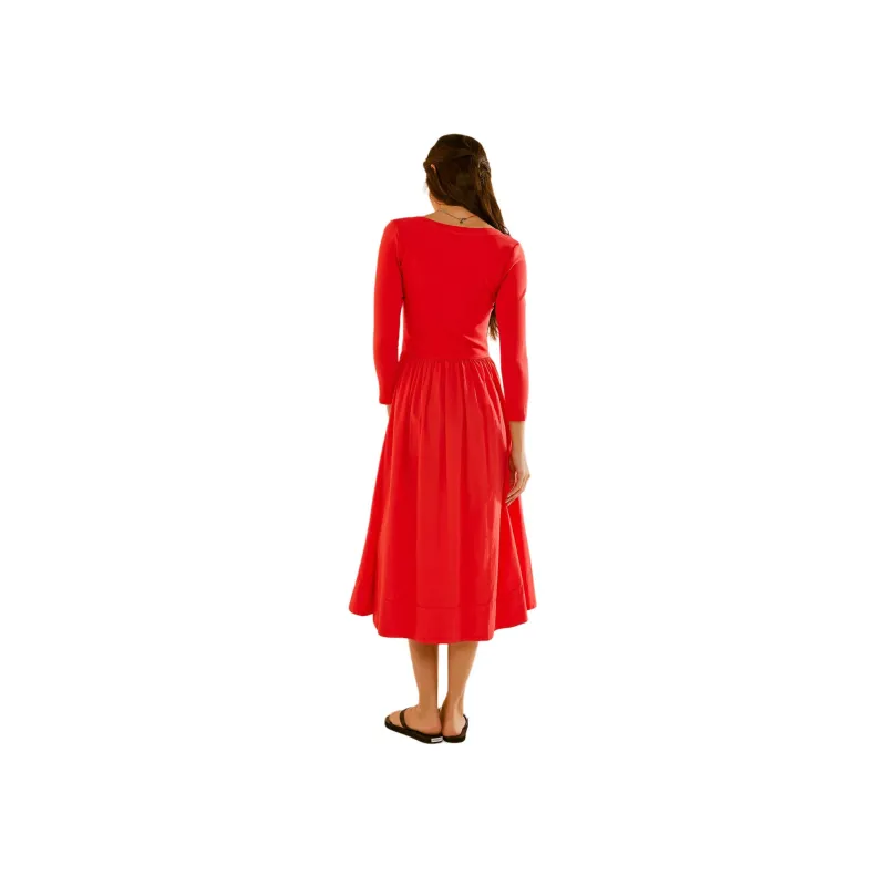 FREE PEOPLE Aelia Drop-Waist Midi Long-Sleeved Dresses Women's Heart Eyes/Red Heart Color-1