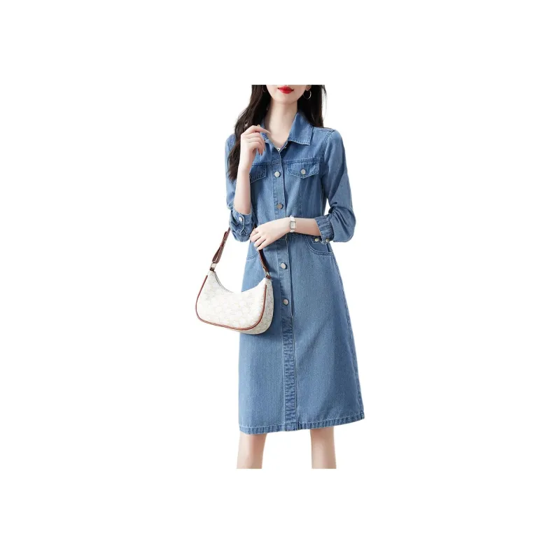 XWI Long Sleeved Dress Women's Denim Light Blue-2