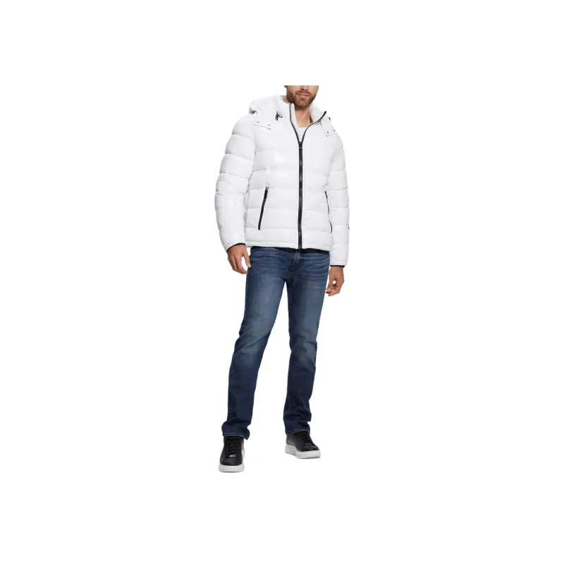 GUESS Shiny Hooded Puffer Jacket Jackets Coats Men's White-2