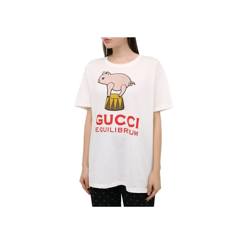 GUCCI Drop Shoulder Sleeve T Shirt Women's Ecru-2