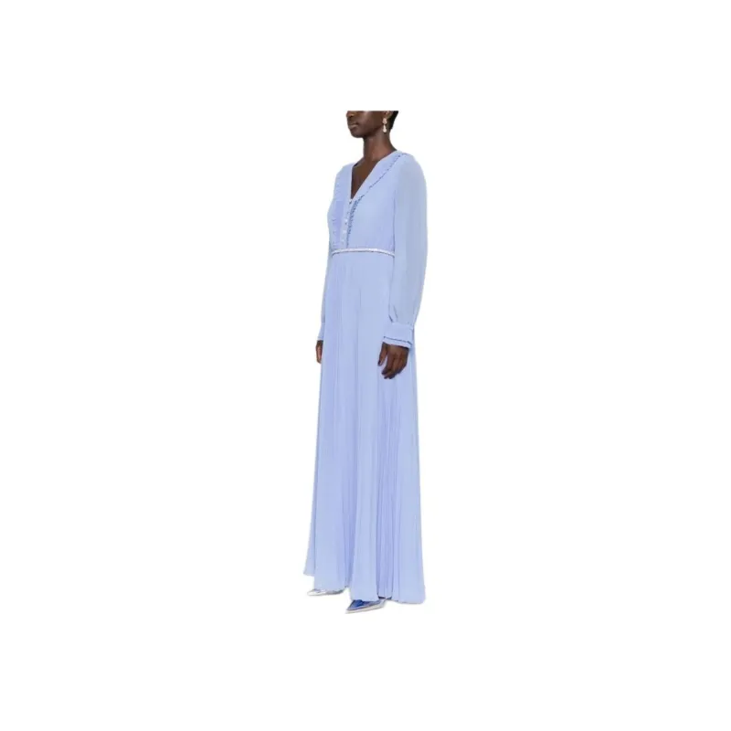 Self portrait V Neck Belted Chiffon Maxi Dress-2