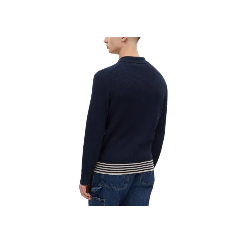 COACH Long Sleeve Knit Polo Shirt Men's Marine Blue-1