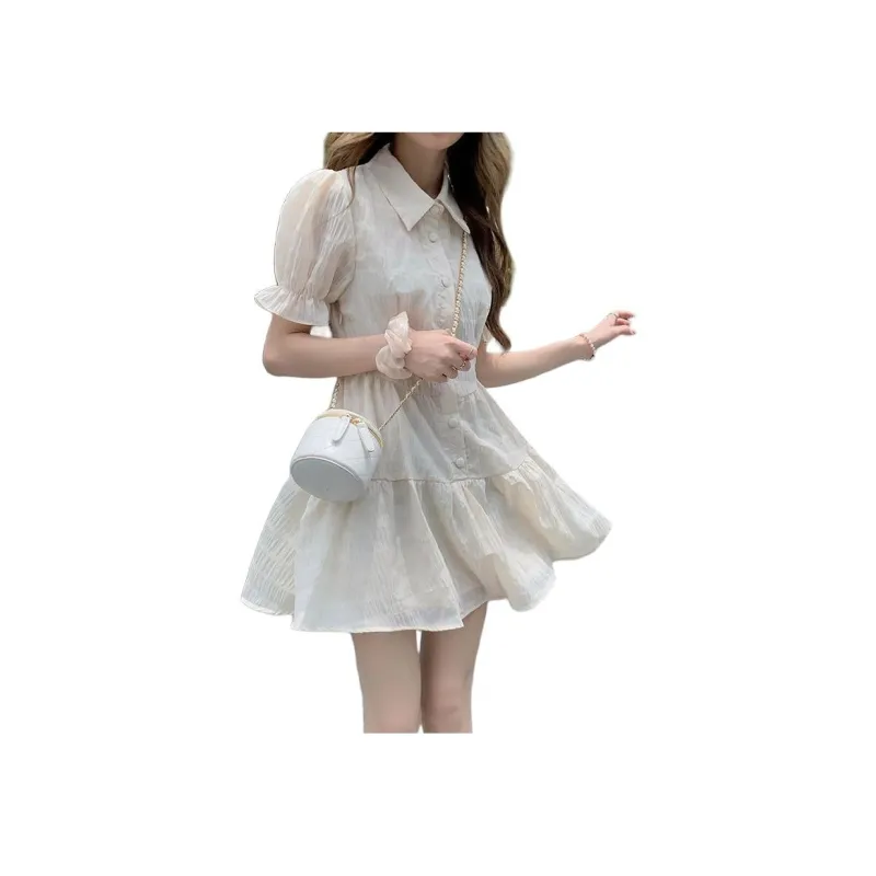 Flowers In Water Short Sleeved Dress Women's Image Color-3