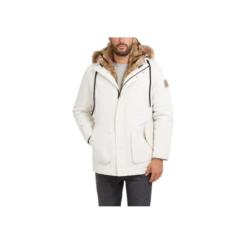 GUESS Faux Leather Lining Parka Jackets Coats Men's White-1
