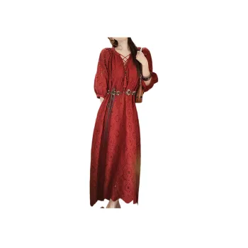Wbwq Long Sleeved Dress Women's Maroon