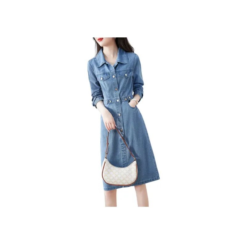 XWI Long Sleeved Dress Women's Denim Light Blue-3