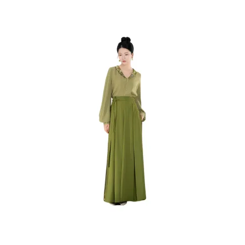 Weaving Division 2종 세트 브이넥 상의 + 바지 여성 한푸