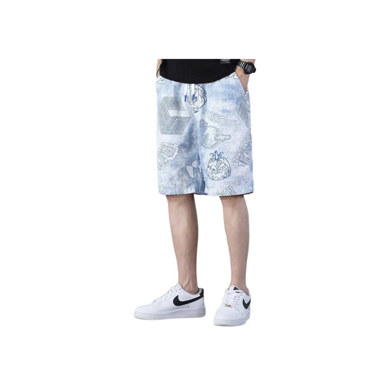 Tonlion Casual Shorts Men's Light Floral Blue-0
