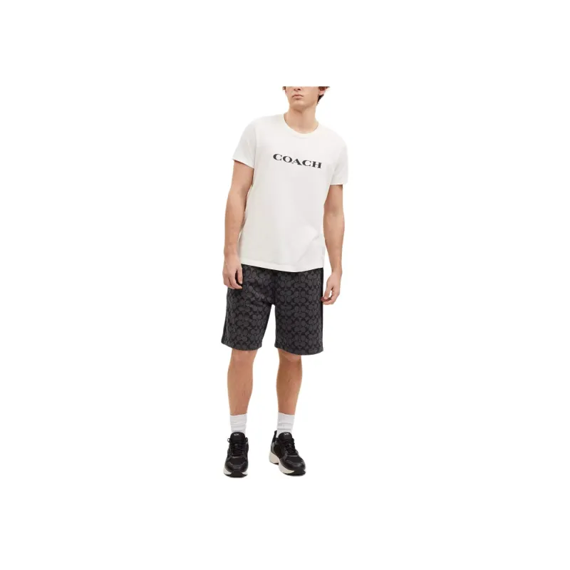COACH Signature Men Logo Print Drawstring Straight Fit Casual Shorts Black-1