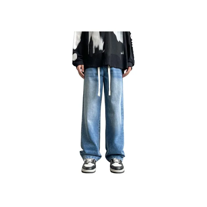 NOME Preppy Style Loose Fit Casual Washable Distressed Lace Up Jeans Unisex-4