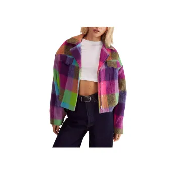 NASTY GAL Check Wool Blend Trucker Jackets Coats Women's Multicolor