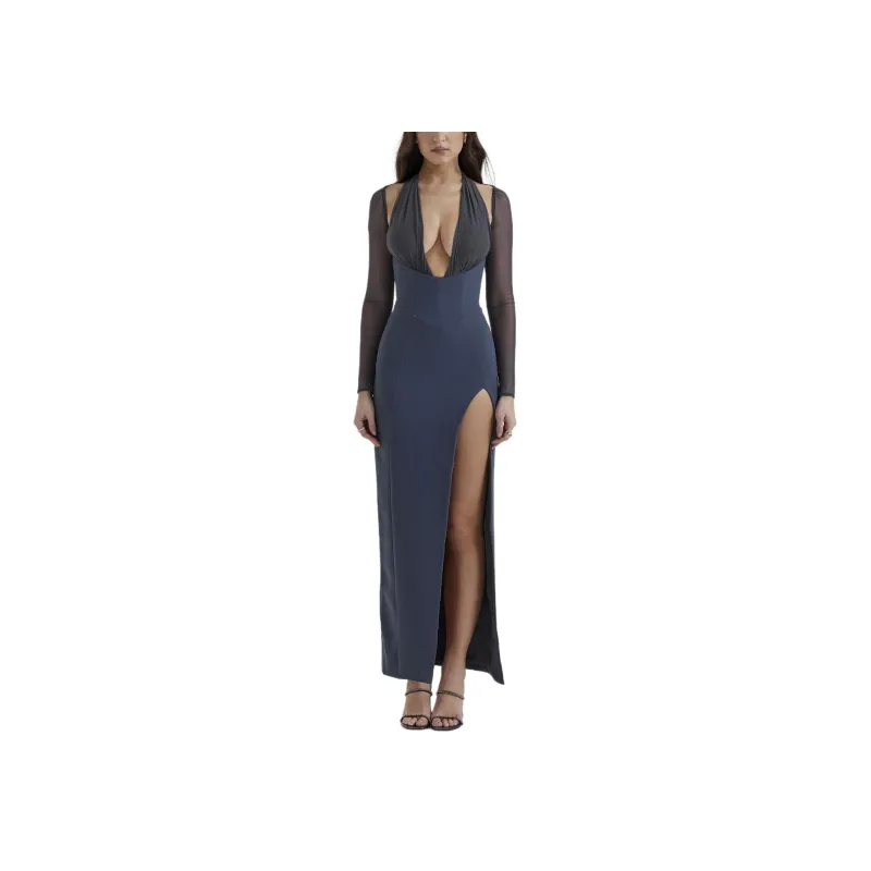 HOUSE OF CB EVANGELINA Long Sleeved Dress Women's SLATE/Dark Gray Blue-2