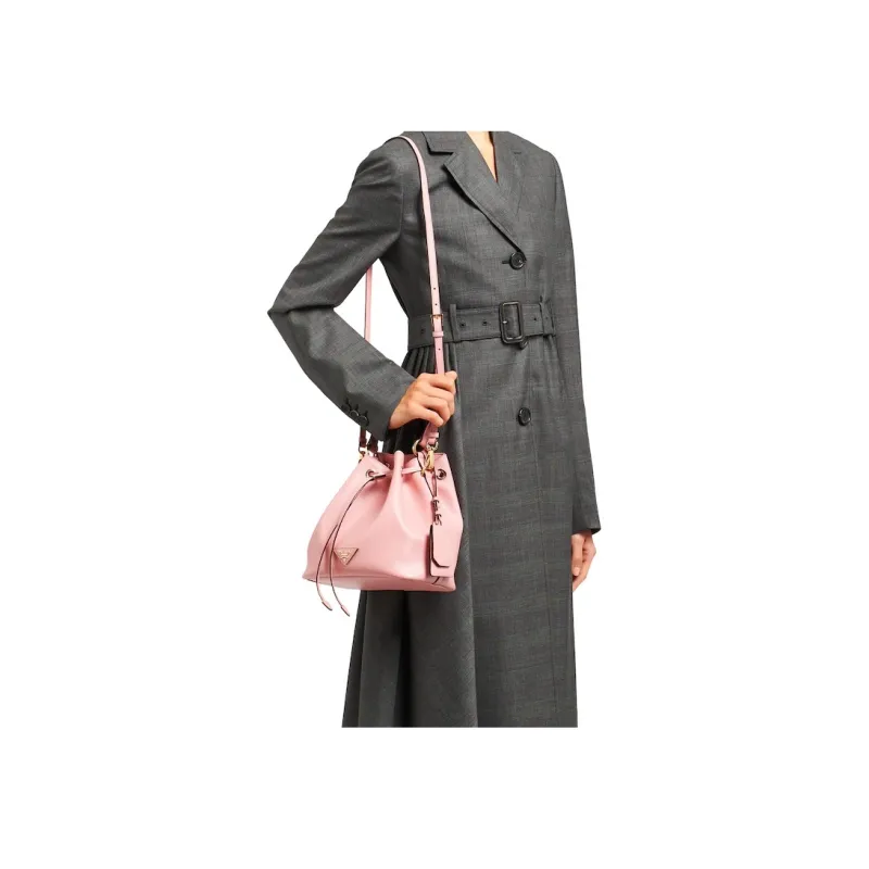 PRADA Saffiano Leather Bucket Bags Crossbody One Shoulder Handbags Women's Pink-4