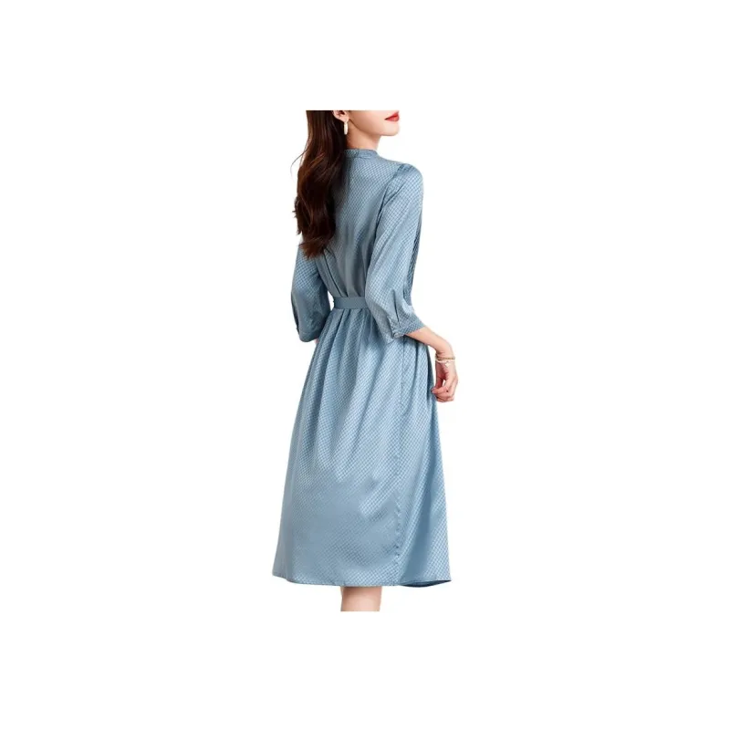 Yi Mengyuan Silk Short Sleeved Dress Women's Ocean Blue-1