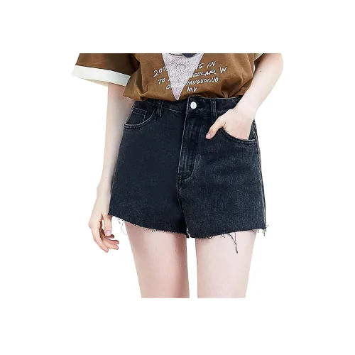 MUGUOGUOMU 블랙 여성 데님 반바지
