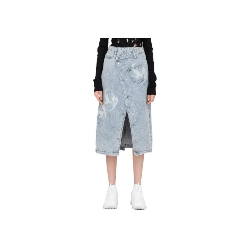 Feng Chen Wang Denim Long Skirts Women's Blue-2