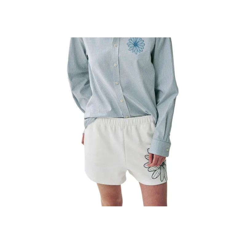 MARDI MERCREDI SS25 SWEAT SHORTS FLOWER_WHITE NAVY Casual Shorts Korean Style Women's White Marine Blue-3