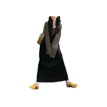 Wbwq Skirt Set Women's Black Beige Stripe