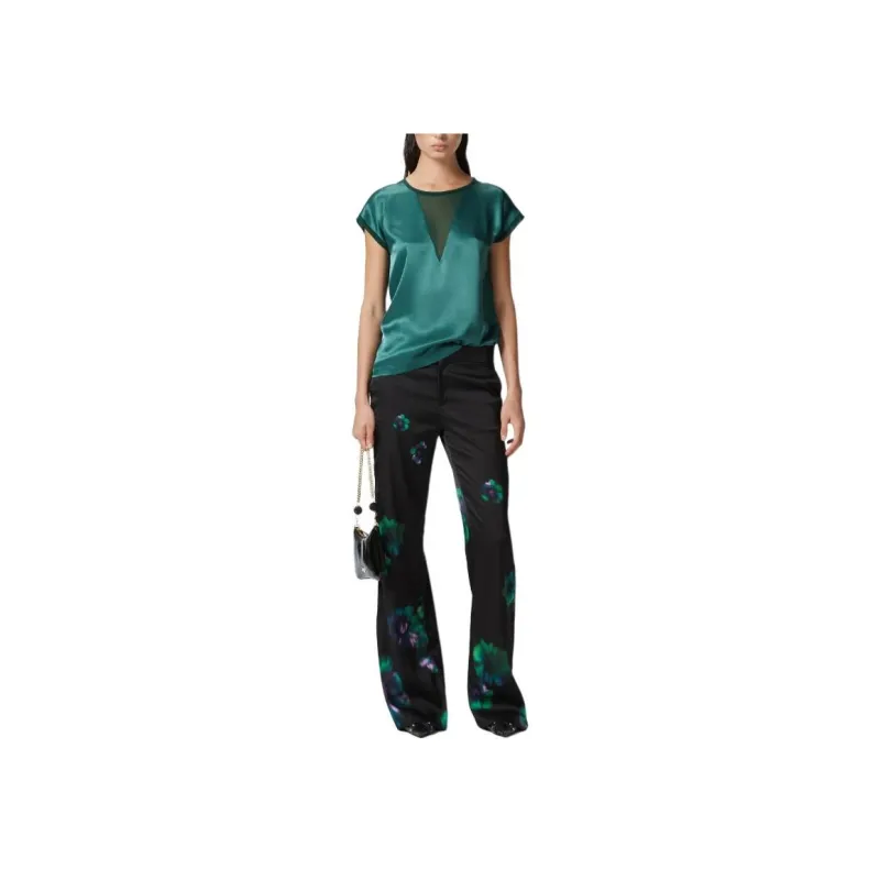 PINKO Semi Sheer Panelled Crewneck Satin Blouse-2