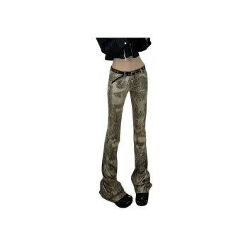 NHZN Casual Pants Women's Distressed Wild Python