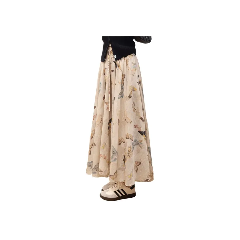 Cypress House Casual Long Skirt Women's Beige Butterfly-0