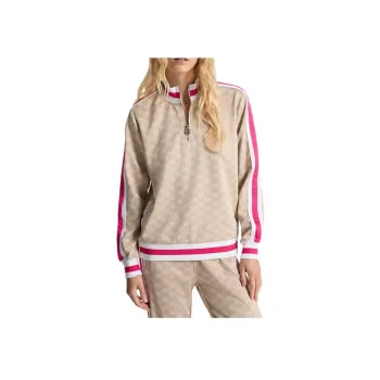 MICHAEL KORS Logo Jacquard Knit Side Snap Quarter Zip Sweatshirt