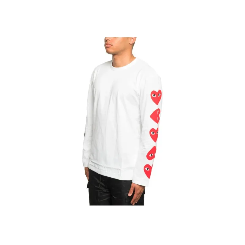 CDG Play Red Multi Heart L/S T shirt White-2