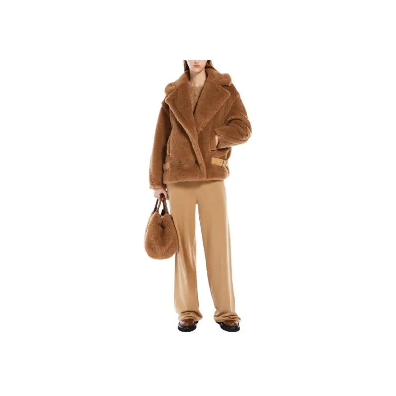 MaxMara Vanadio Collection Teddy Fabric Biker Jacket Jackets & Coats Women's Camel-1