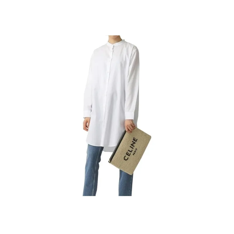 CELINE Plant Material And Cow Leather Clutch Tubas Women's Natural & Black-4