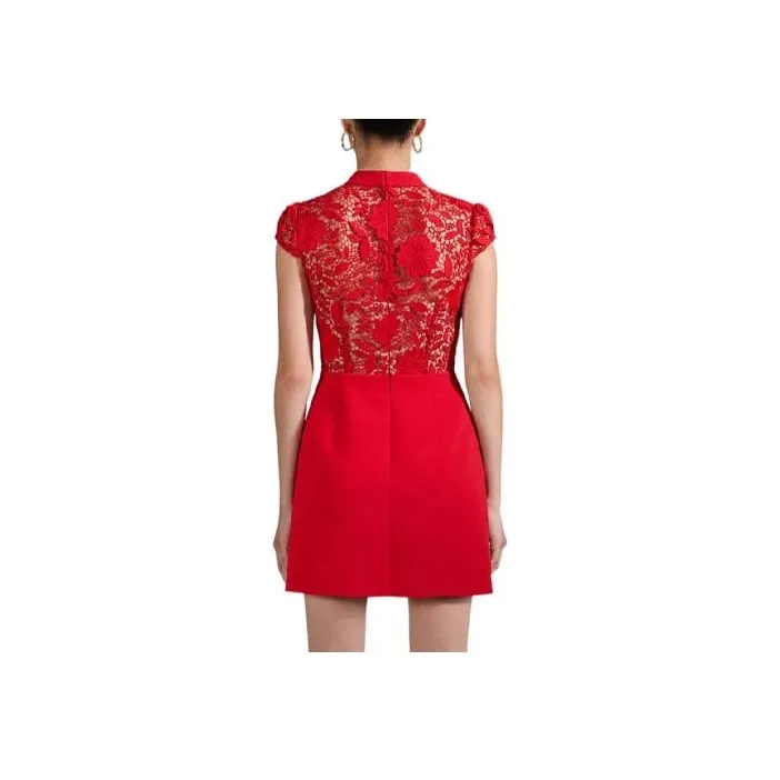 Self portrait SS23 Short Sleeved Dress Women's Red-0