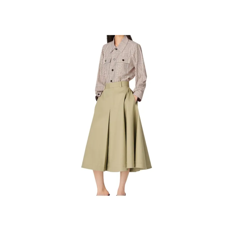 Bottega Veneta Pleated Midi Skirt 'Travertine'-0