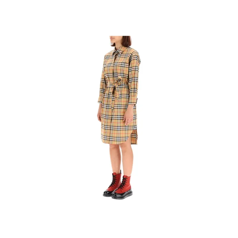 Burberry Vintage Check Pattern Belted Shirt Dress-2